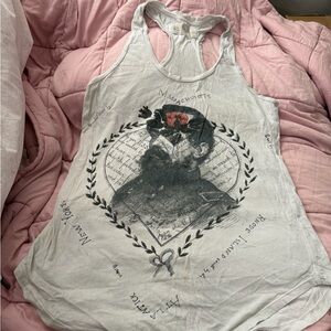 Allsaints ALL SAINTS Racerback Tank with Vintage Portrait and Floral Accent